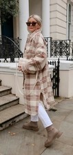 H&m Trend Cream Pink Check Tartan Shirt Oversized Jacket L 14 Bnwt