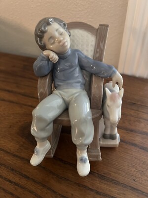 Lladro Spain Figurine 5846 All Tuckered Out Boy Sleeping Rocking