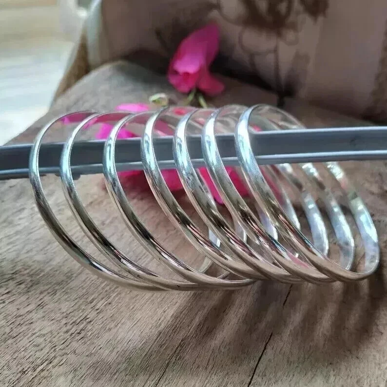 7 Set Of Silver Bangles 925 Sterling Silver Bracelet Handmade Women Bangle - Image 4 of 4