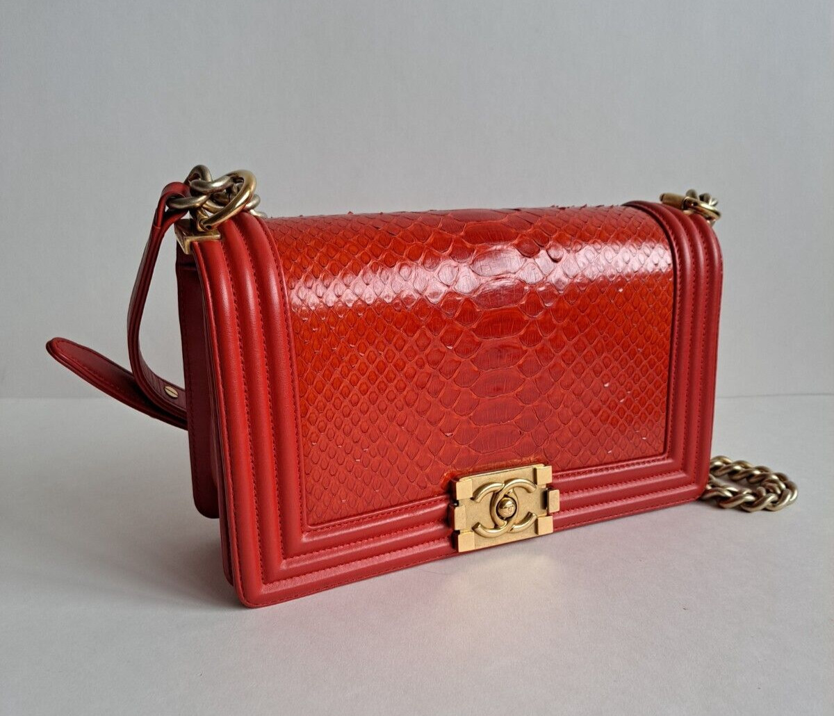 Chanel Red Python Medium Boy Flap Bag - image 3