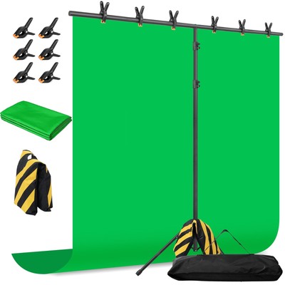 Green Screen Backdrop with Stand, 8x7.2ft Portable Greenscreen Background wit...