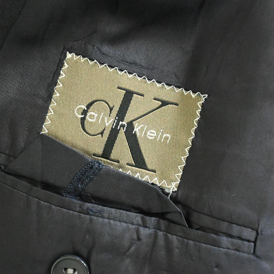 Vtg Calvin Klein USA Made 43S 44S 36x30 Navy Chalk Stripe Double Breasted Suit - Image 4 of 4