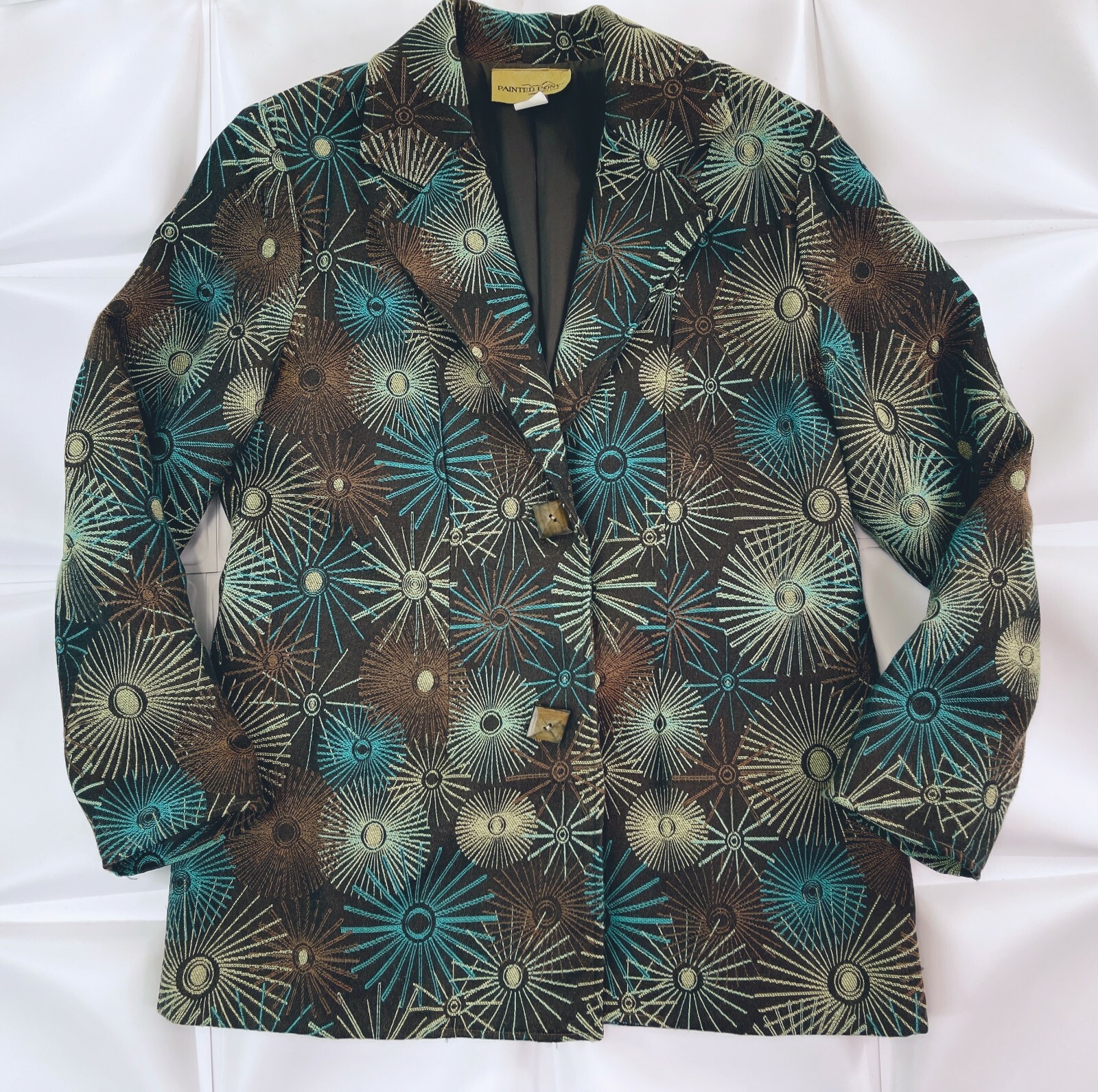 Giacca blazer donna Pony dipinto taglia L marrone ricamato