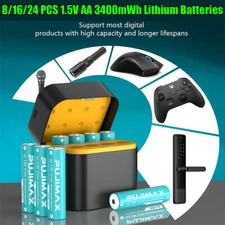 8/16/24PCS AA 3400mWh 1.5V Lithium Battery Rechargeable + Integrated Charger Box