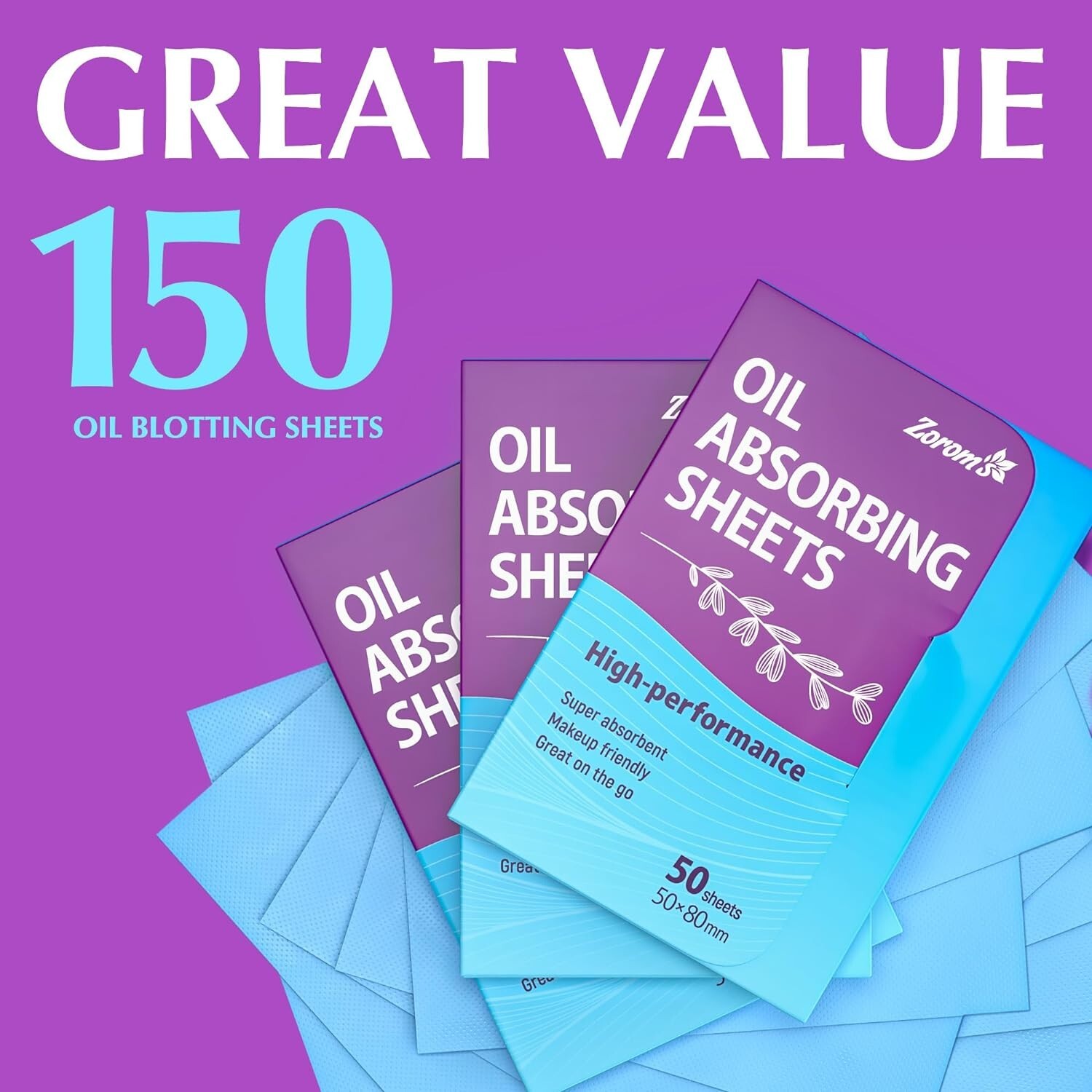 Premium Oil Blotting Sheets for Face - 3 pack (150 sheets) - Makeup Friendly