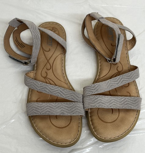 BORN August Sandals Gray Leather Ankle Strap Flats Open Toe Shoes Womens  Size 10 | eBay