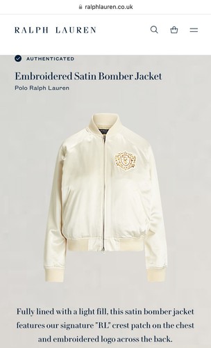 Polo RALPH LAUREN BOMBER JACKET Patch Embroidered Satin White Logo size M Medium - Picture 9 of 19