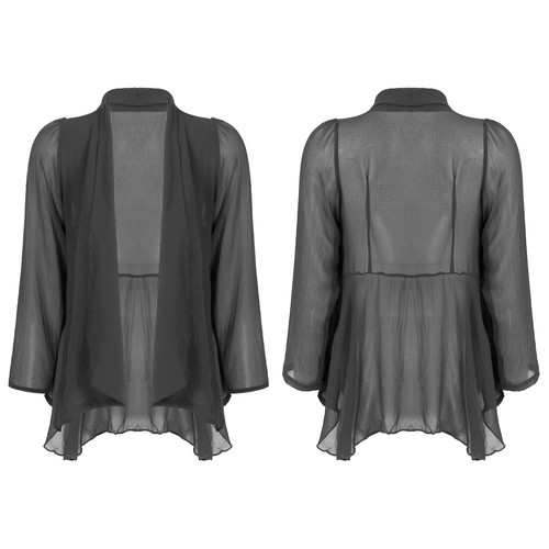 Womens See-through Chiffon Cardigan Open Front Asymmetrical Hem Loose Cover Ups - Picture 15 of 52