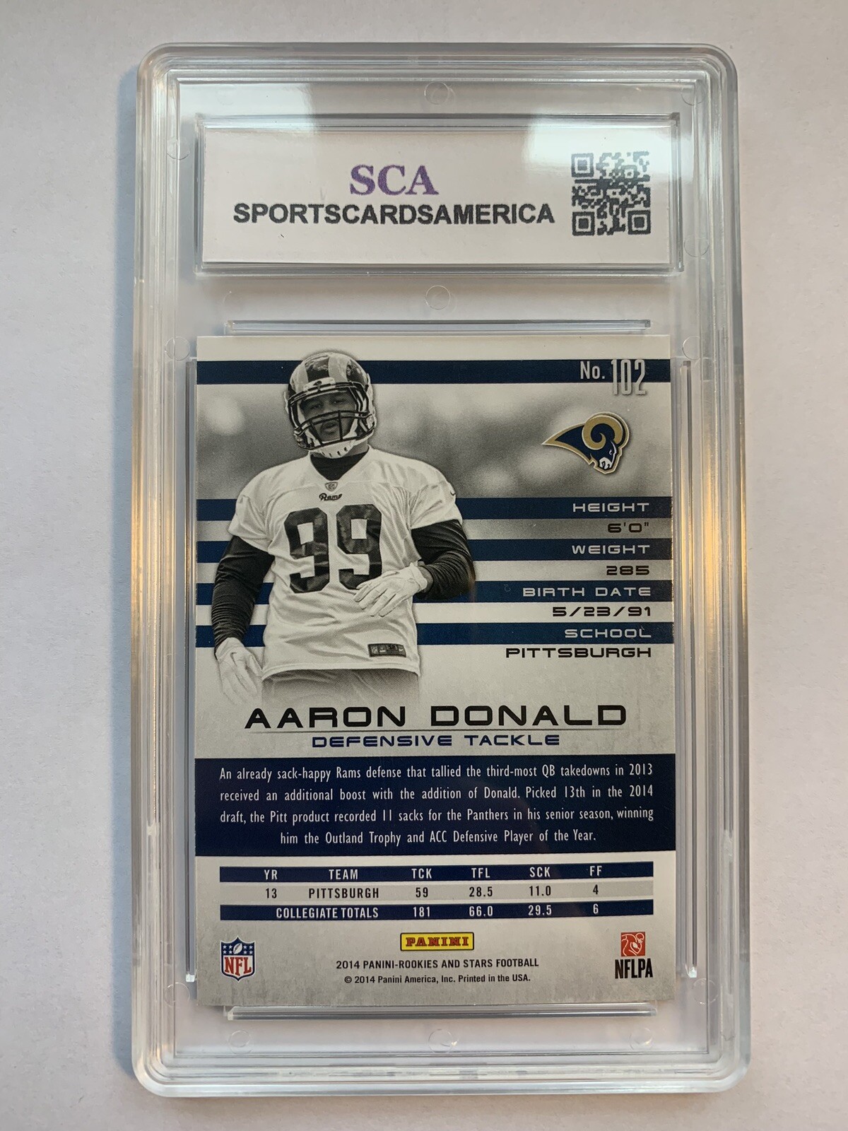 Aaron Donald Rookie Card RC 2014 Panini Rookies and Stars 102 SCA 10