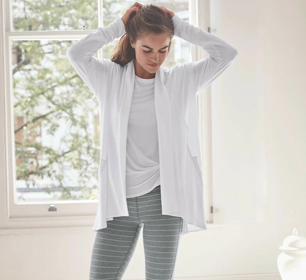 ATHLETA WHITE LONG SLEEVE POCKETS NIRVANA PRANAYAMA WRAP CARDIGAN PLUS Sz 3X
