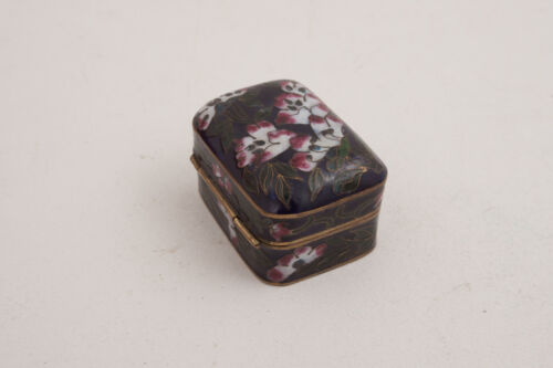 Kleine Cloisonne Schatulle dunkelblau Blumen Klappdeckel (WD4) 1 & 7/8" asiatisch antik - Bild 4 von 10