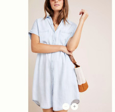 Cloth & Stone Sawyer Tencel Shirt Dress-Small-Roll Tab Sleeve-Pockets-USA Made