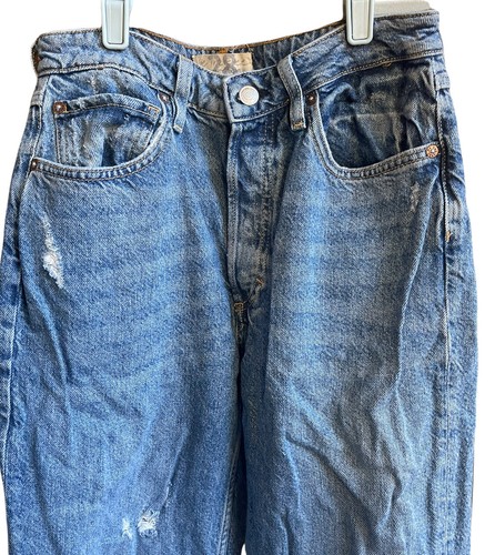 We The Free Women's High Rise Button Fly Denim Jeans Sz 28 Distressed Med Wash - Picture 2 of 6