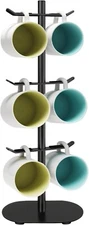 Metal Coffee Mug Tree with 6 Hooks for Countertop - Black Mug Holder Stand