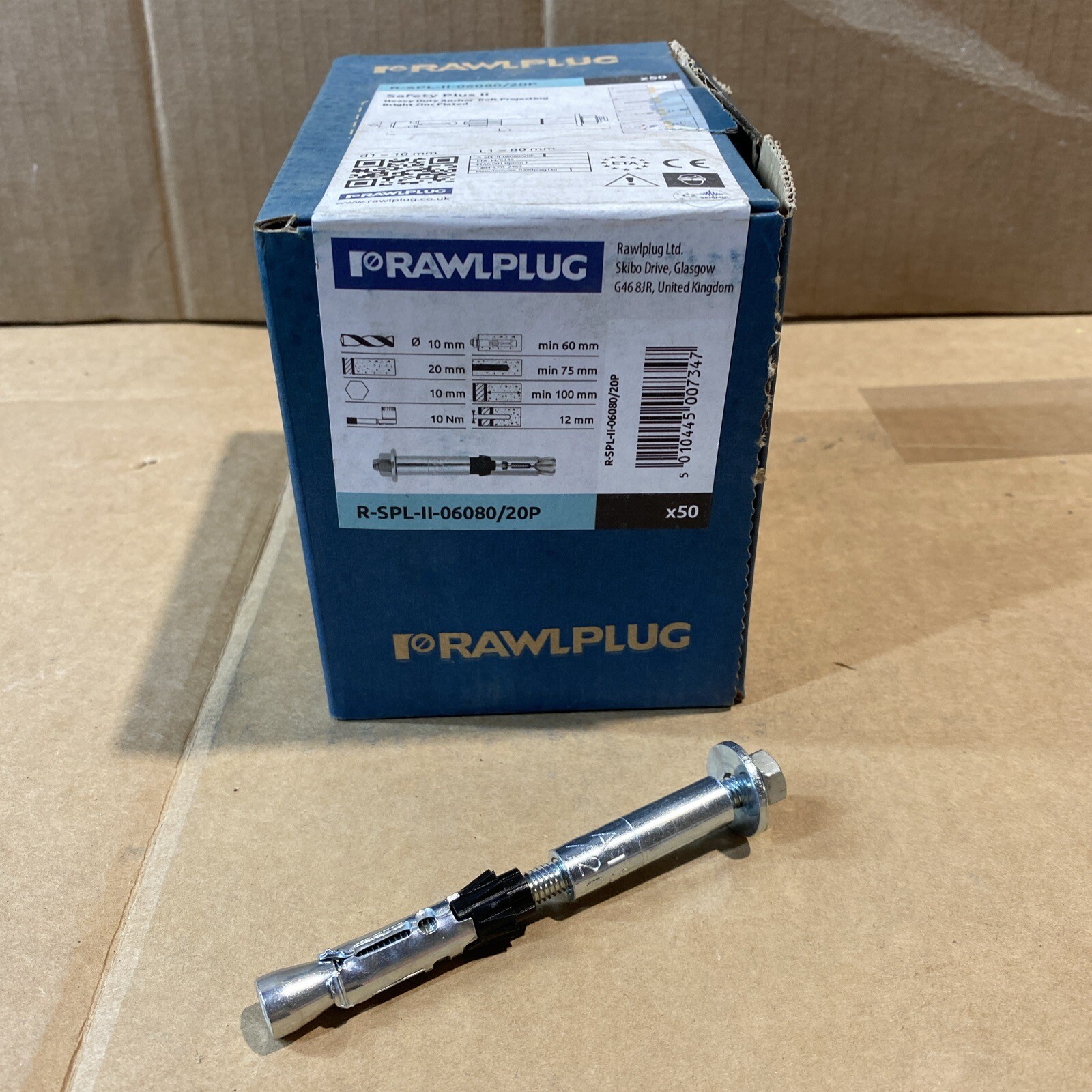 RAWLPLUG R-Spl Il Safety Plus – Projecting Bolt R-SPL-II-06080/20P Box Of 50