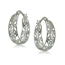 Sterling Silver High Polished Celtic Knot Filigree Hoop Earrings
