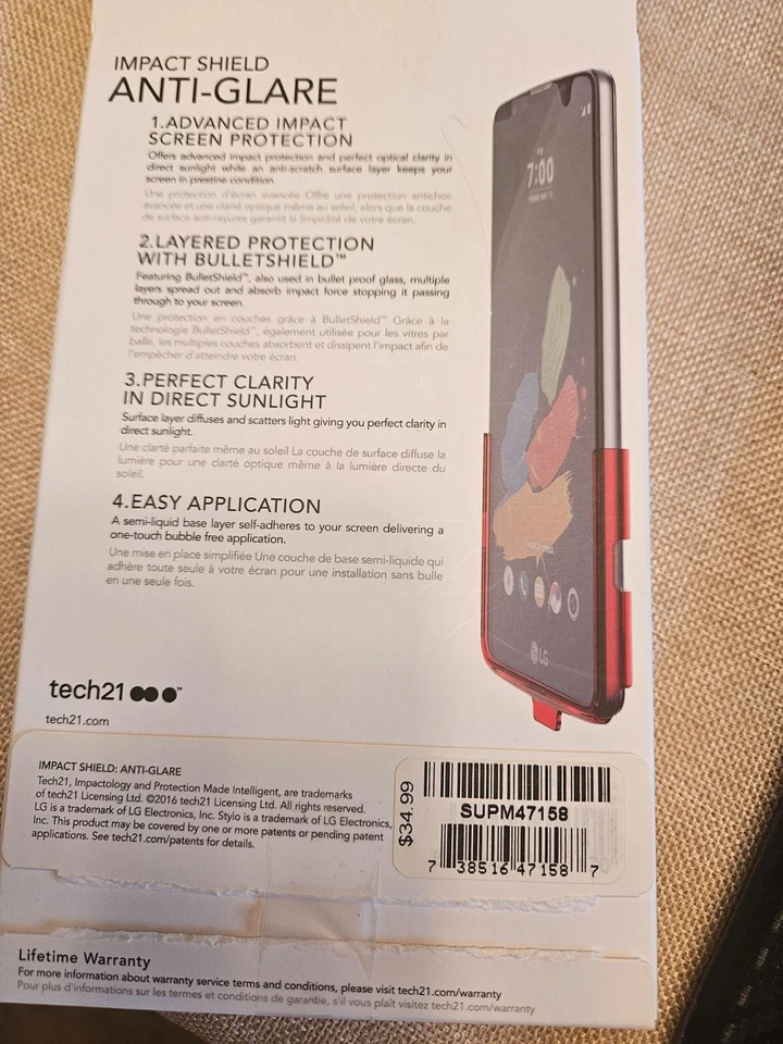 Tech21 Impact Sheild Anti-Glare Screen Protector for LG Stylo 2 Plus Brand New  - Image 4 of 4