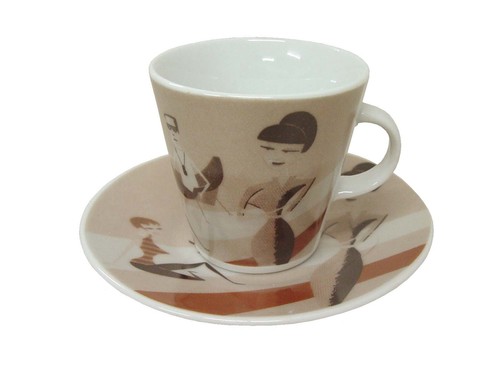 (33232) TAZA Y PLATO 80ML CAFE CAPUCCINO CHICA MODERNA Y GATO - Imagen 2 de 4