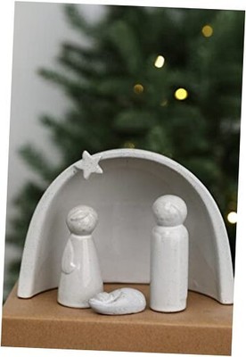  Porcelain Nativity Scene Set,4Pcs Ceramic Christmas Tabletop Nativity Set Gray