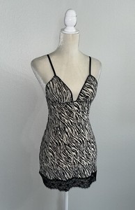 Victorias Secret Babydoll Sheer Mesh Lace Black White Zebra Cami Top Chemise S