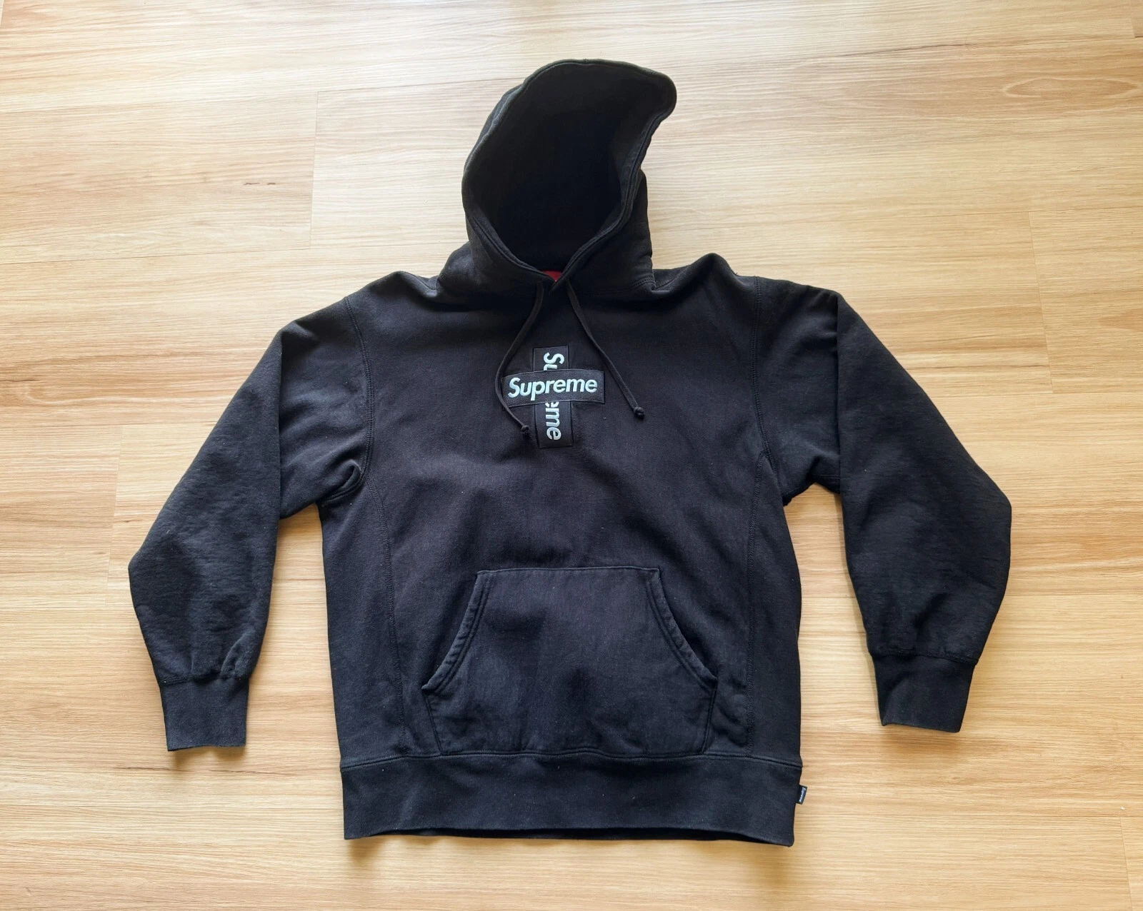 Supreme Men's Cross Box Logo Hooded Sweatshirt Black   Medium