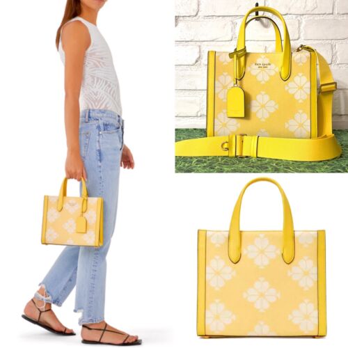 Kate Spade Flower Manhattan Medium Tote Yellow 2 tone ITALIAN Jacquard🍋 NWT - Picture 5 of 21