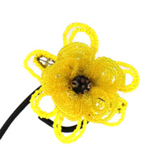 BARRETTE HAND BEADED FRENCH HAIR CLIP FLOWER HAIR ACCESSORY 3" X 3" LARGE YELLOW