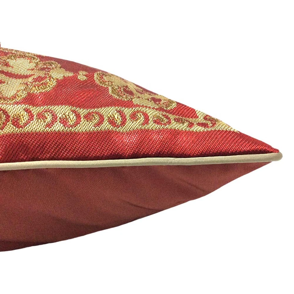 Jacquard Satin Far-East Style Floral Pattern Red-Gold Pillow Case/Cushion Cover - Image 3 of 4