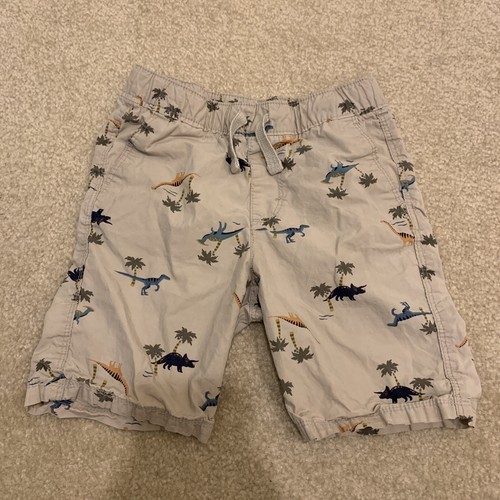Dinosaurs Theme Shorts Lot 2 Brown Biege Kids Size 4-5Y Drawstring H&M Old Navy - Picture 2 of 17