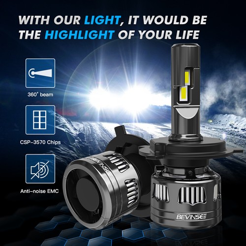 Bevinsee H7 LED Headlight Globes 22000LM Kit Hi Low Beam Light Bulb Super Bright - Picture 8 of 8