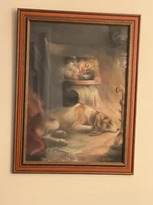 VTG Signed Chromolithograph Print Used in Post Toasties Ad Framed Under Glass