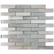 White Oak Stone Gray Crystal Metallic Wave Glass Blend Mosaic Tile Backsplash