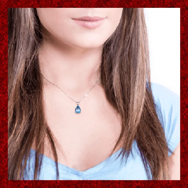 Collana Goccia Brillante con Acquamarina in Argento 925 Rodiato Oro Bianco - Immagine 4 di 4