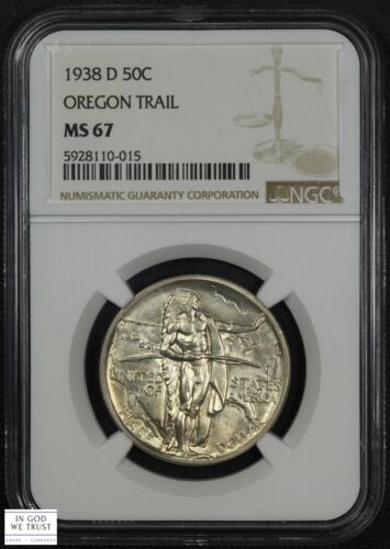 1938 D Oregon Trail Commemorative Silver Half Dollar 50C NGC MS 67