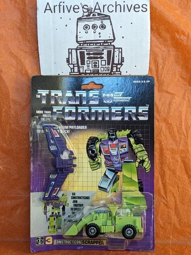 🟣🟢 Vintage G1 Transformers SCRAPPER w bubble cardback 1984 READ 🟢🟣