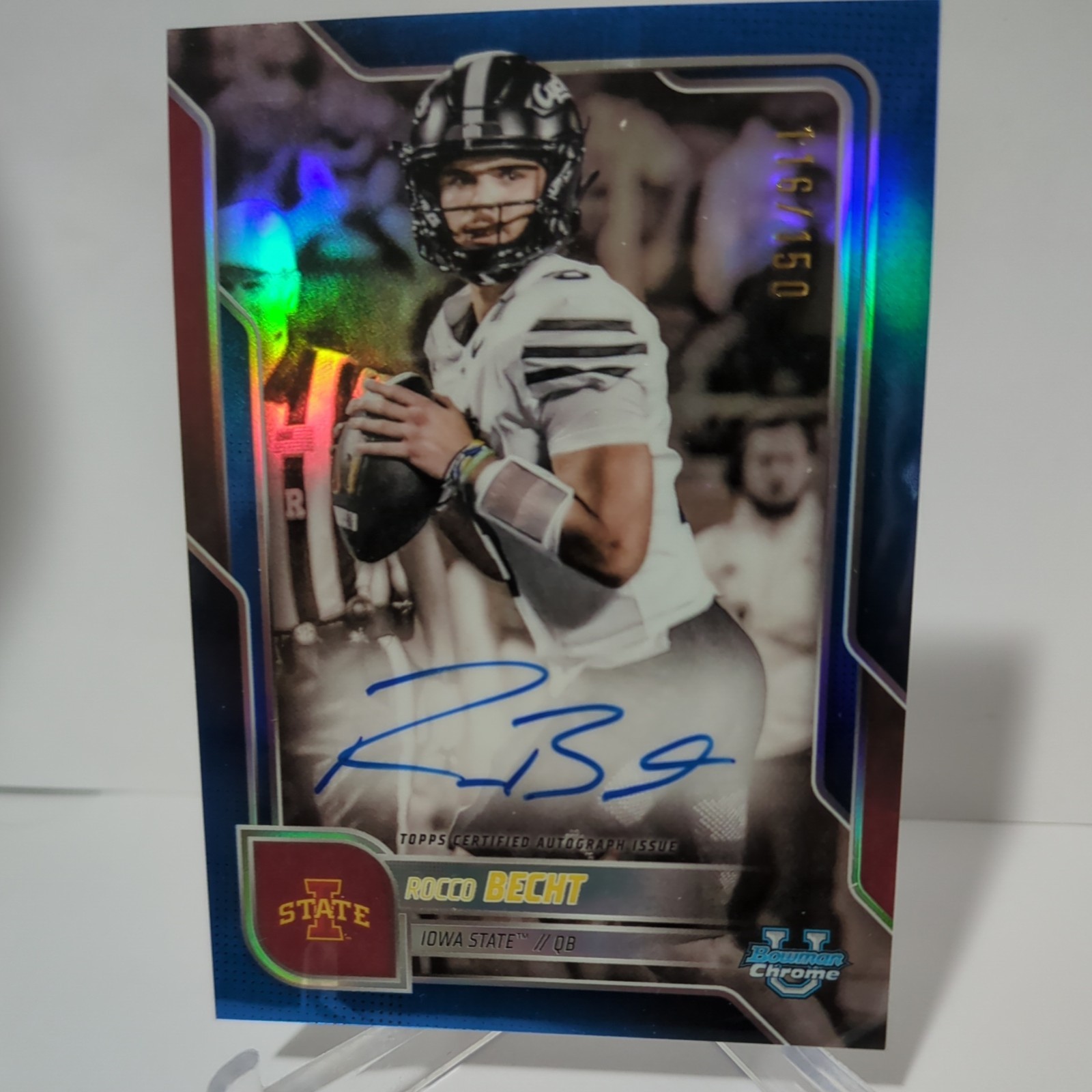 2025 Bowman U Chrome Rocco Becht Blue Refractor Auto /150 Iowa State #BCA-RB