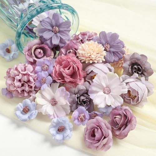 Faux Flower Heads Mini Artificial Flower Heads Fake Peony Daisy Rose Purple - Bild 3 von 6