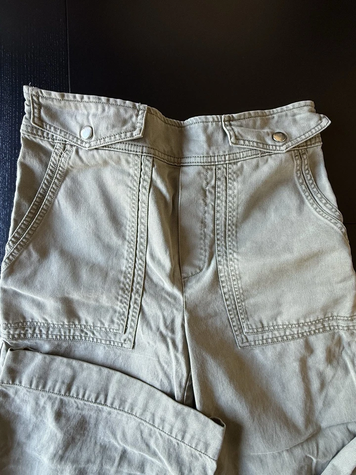 Pantalones cargo Joie Flare Leg talla pequeña verde militar sin cordones bolsillos elásticos en la cintura Foto 2 de 4