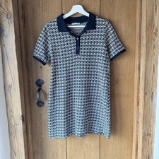 Zara Knit Polo Mini Dress Navy White Geometric Regular Fit Retro Mod Smart