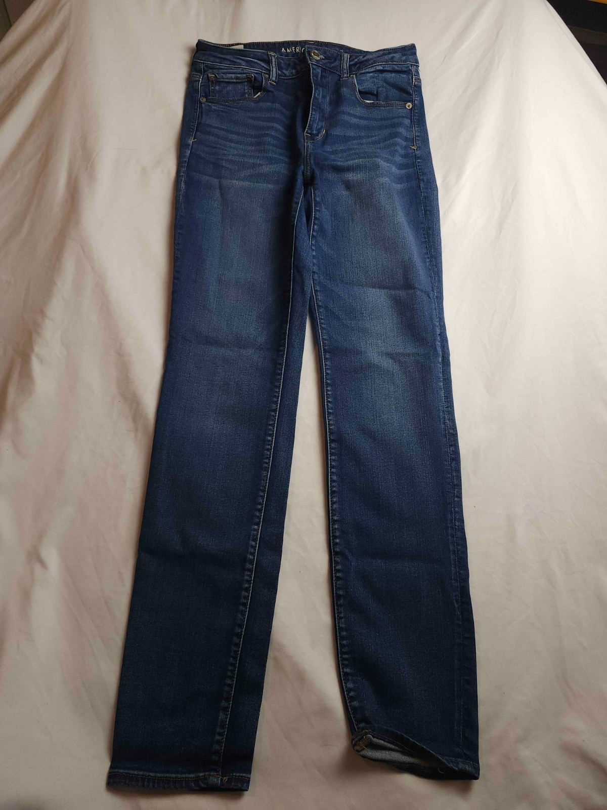 American Eagle Super Stretch Skinny Jeans Womens Size 10 Long Blue Dark Denim