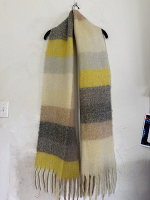 ACNE Studios Unisex Mohair Plaid Fringe Logo Italy Long Warm Scarf