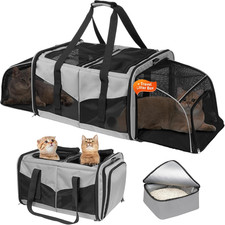 Cat Travel Carrier with Litter Box, Expandable Cat Carrier for 2 Cats for Travel