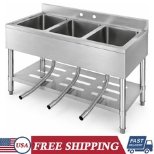 Utility Sink Freestanding 3 Compartments Stainless Steel Commercial Laundry Sink
