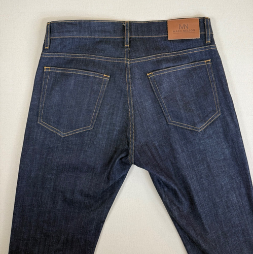Marc Nelson Chambray Pants Slim Straight 33x32 Blue Designer USA Dark Wash Jean - Picture 12 of 12