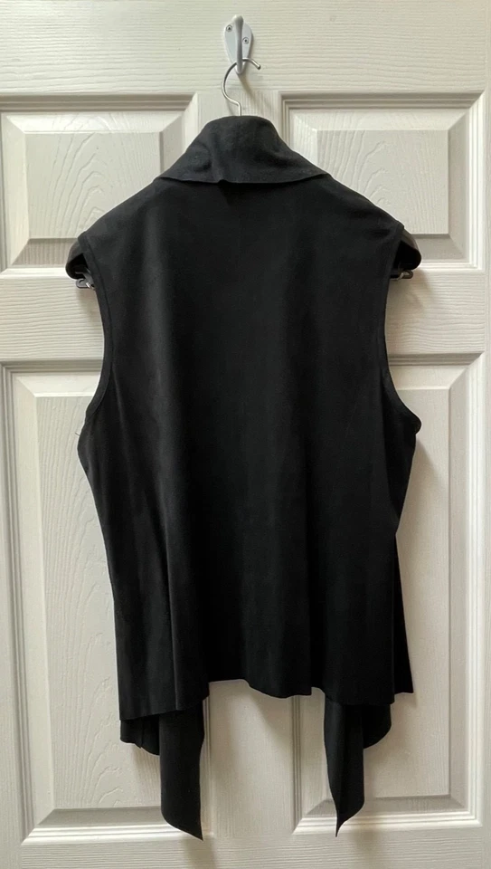 Ruby Rd Faux Leather Vest Women's Medium Neutral Black Microsuede Open Front - Image 4 of 4