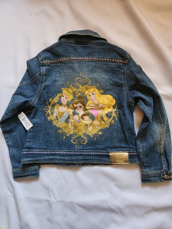 Disney Princess Cinderella, Belle, Aurora Blue Jean Jacket Girls Size 7/8