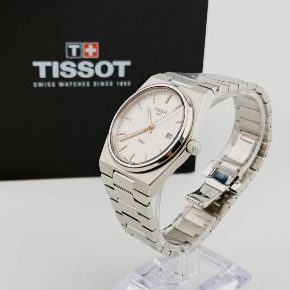 Reloj de cuarzo para hombre TISSOT PRX 40 mm esfera tono plata/oro rosa T137.410.11.031.00 Foto 3 de 4