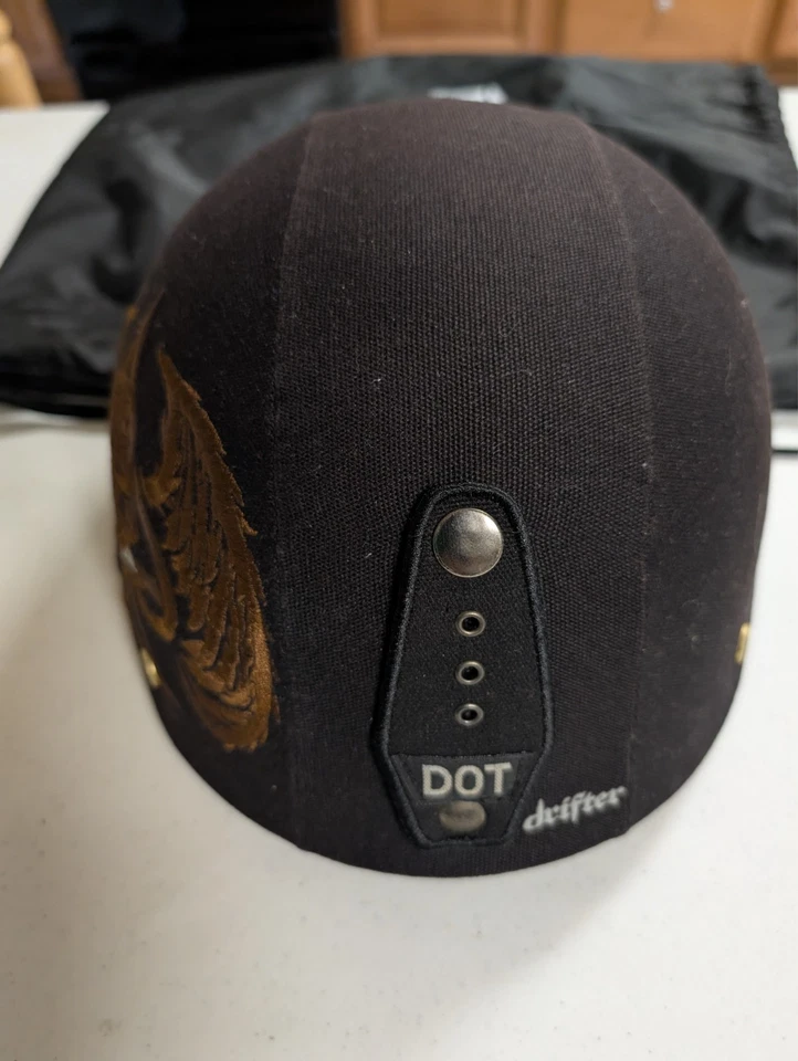 Bell Drifter Half Motorcycle Helmet Brown Suede with Gold Skull/Wings w/Bag - Image 4 of 4