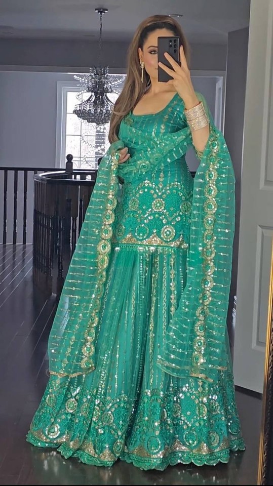 Lehenga Chola Da Sposa Indiano Rosa Cipria - Lengha Pesantemente Ricamato, Taglia XL - Pronto Da Indossare - Foto 2