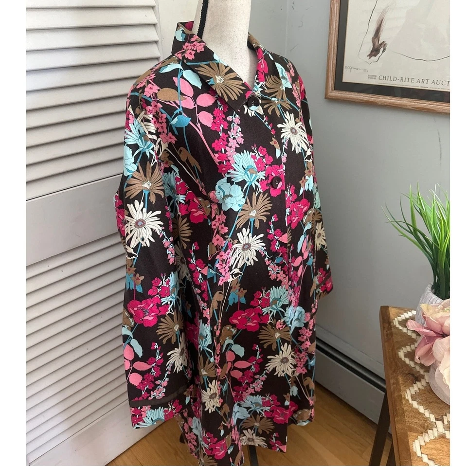 Gabardina KATE HILL 20W Marrón Floral Lona Abotonada Exterior Femenina Otoño Foto 4 de 4